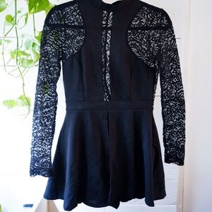 Black Lace Long Sleeve Romper